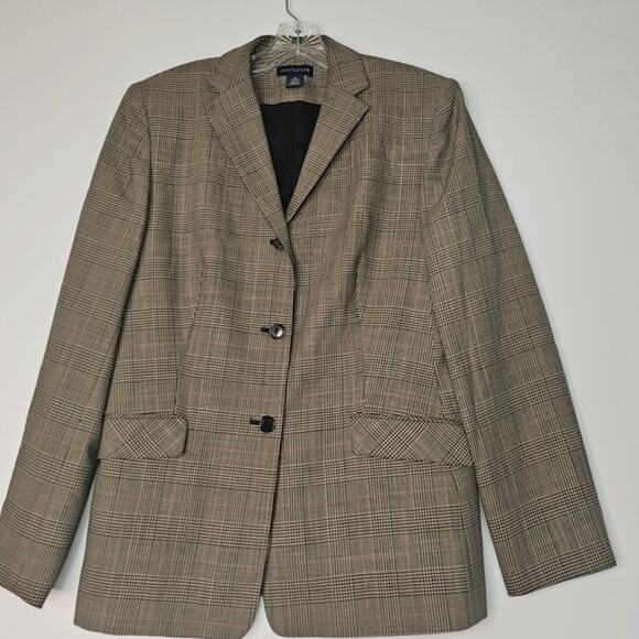 Ann Taylor Women's Plaid Blazer Jacket 3 button closure Wool Brown Size 10 - Picture 7 of 8